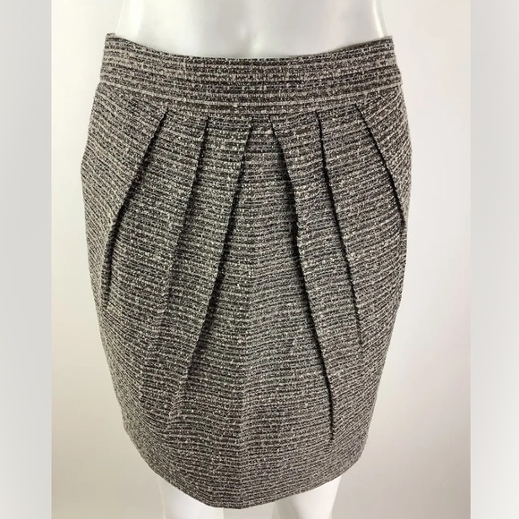 Anthropologie Sz 4 Pleat Front Shimmer Tweed Pencil Skirt Brown Polyester - Picture 2 of 7